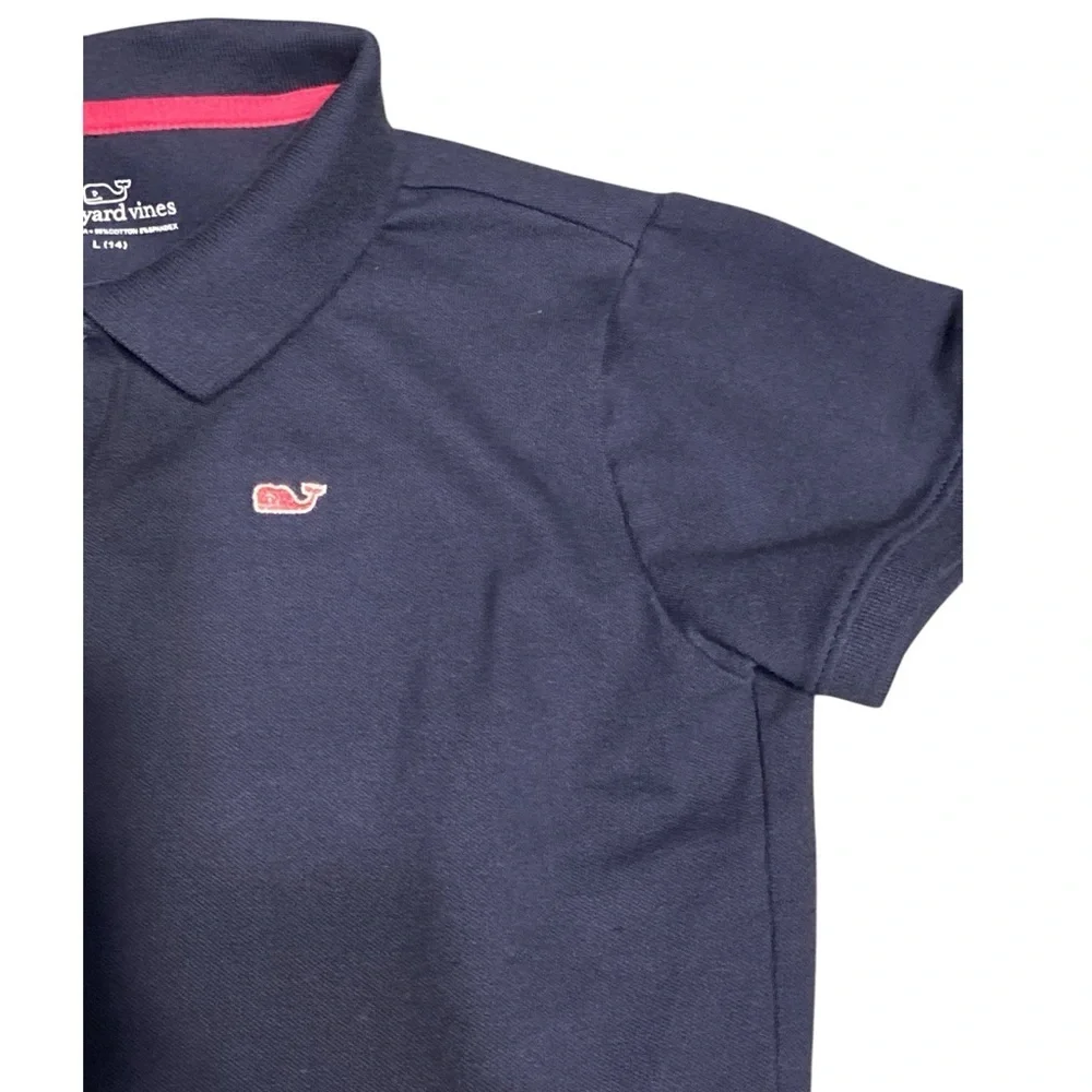 Girls Vineyard Vines polo shirt navy blue and pink size L (14) M07​